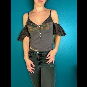 Free People Grey Lace Romantic Tank